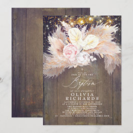 Pampas Grass Pink Floral Rustic Baptisme Kaart