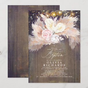 Pampas Grass Pink Floral Rustic Baptisme Kaart