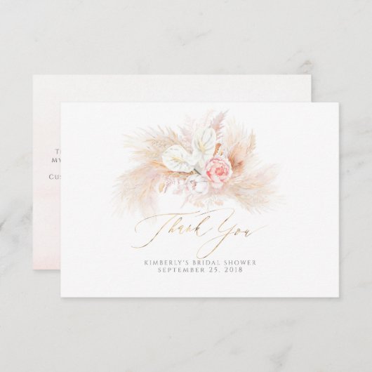 Pampas Grass Pink Floral Small Hartelijk dank Bedankkaart (Voorkant / Achterkant)