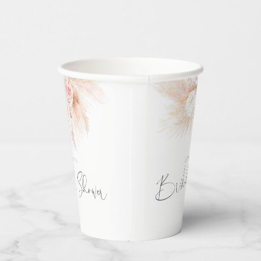 Pampas Grass Pink Floral Vrijgezellenfeest Papieren Bekers (Rechts)