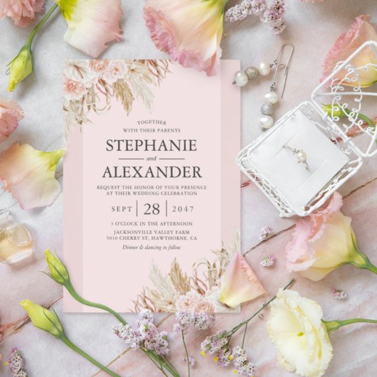 Pampas Grass Pink Floral Weddenschap Kaart