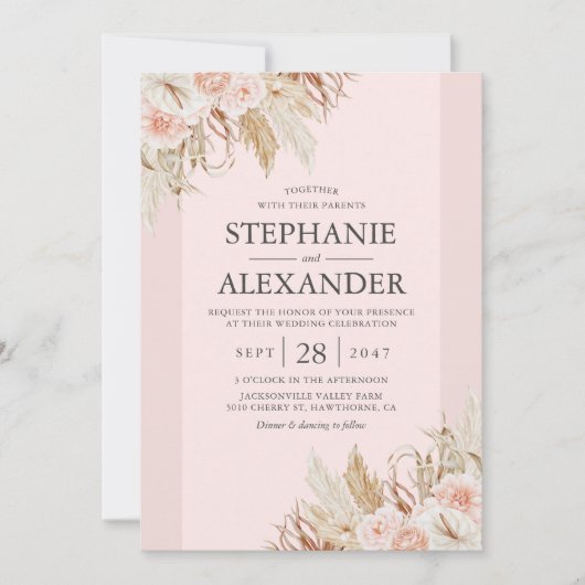 Pampas Grass Pink Floral Weddenschap Kaart (Voorkant)