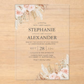 Pampas Grass Pink Floral Wedding Acryl Uitnodigingen (Voorkant)