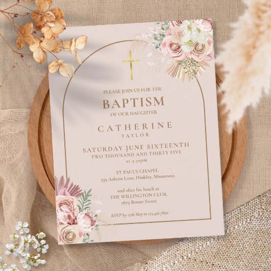 Pampas Grass Pink Gold Arch Uitnodiging Briefkaart