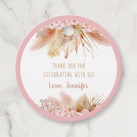 Pampas Grass Pink Gold Floral Baby shower Bedankjes Labels (Voorkant)