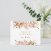 Pampas Grass Pink Gold Floral Baby shower Bedankkaart (Staand voorkant)