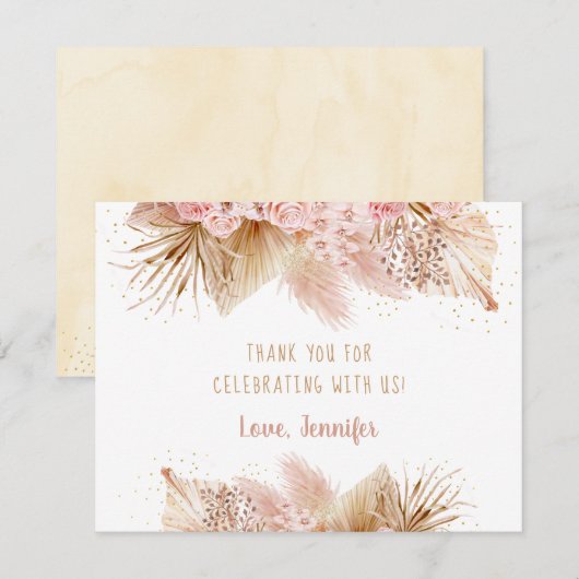 Pampas Grass Pink Gold Floral Baby shower Bedankkaart (Voorkant / Achterkant)