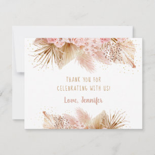 Pampas Grass Pink Gold Floral Baby shower Bedankkaart