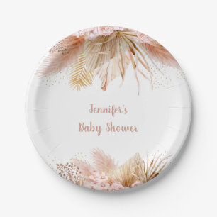 Pampas Grass Pink Gold Floral Baby shower Papieren Bordje
