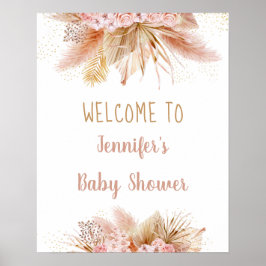Pampas Grass Pink Gold Floral Baby shower Poster