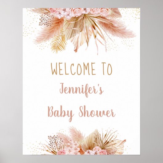 Pampas Grass Pink Gold Floral Baby shower Poster (Voorkant)
