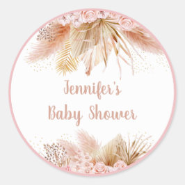 Pampas Grass Pink Gold Floral Baby shower Ronde Sticker
