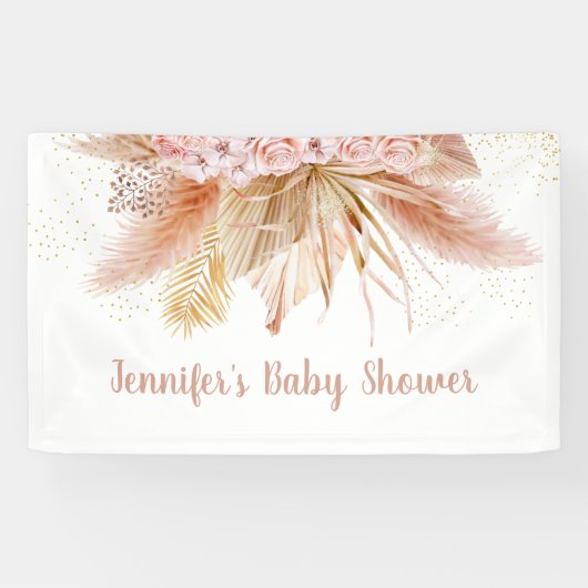 Pampas Grass Pink Gold Floral Baby shower Spandoek (Horizontaal)