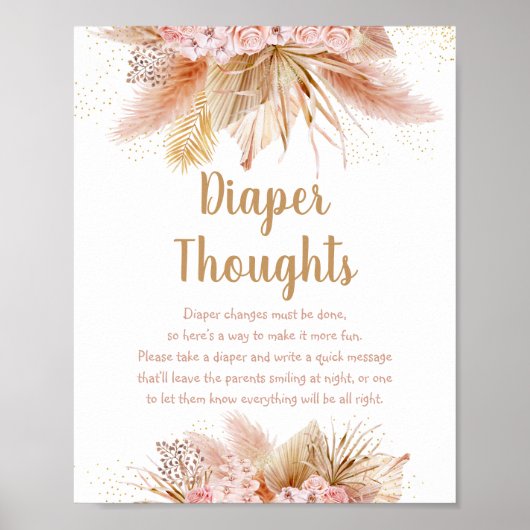 Pampas Grass Pink Gold Floral Diaper over Baby Ged Poster (Voorkant)