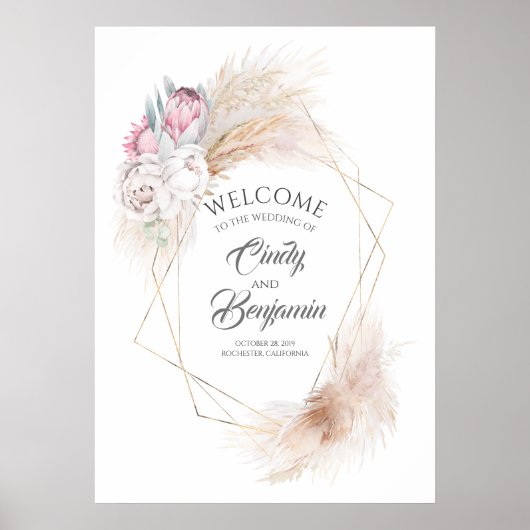 Pampas Grass Pink King Protea Chic Weddenschap Wel Poster (Voorkant)