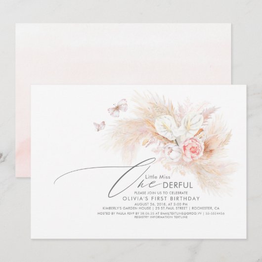 Pampas Grass Pink Miss Vernederful Birthday Kaart (Voorkant / Achterkant)