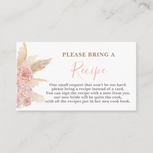 Pampas Grass PinkBridal Shower Recipe Card Request Informatiekaartje (Voorkant)