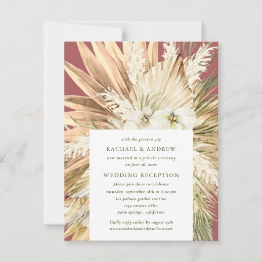 Pampas Grass Post Wedding Reception Modern Boho Kaart (Voorkant)