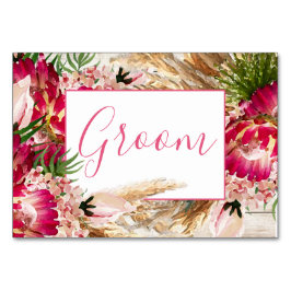 Pampas grass Protea Floral Modern Groom Wedding Kaart
