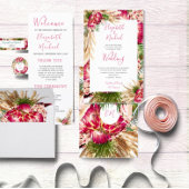 Pampas grass Protea Floral Modern Pink Wedding Kaart