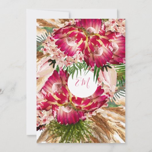 Pampas grass Protea Floral Modern Pink Wedding Kaart (Achterkant)