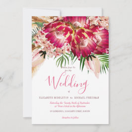 Pampas grass Protea Floral Modern Pink Wedding Kaart