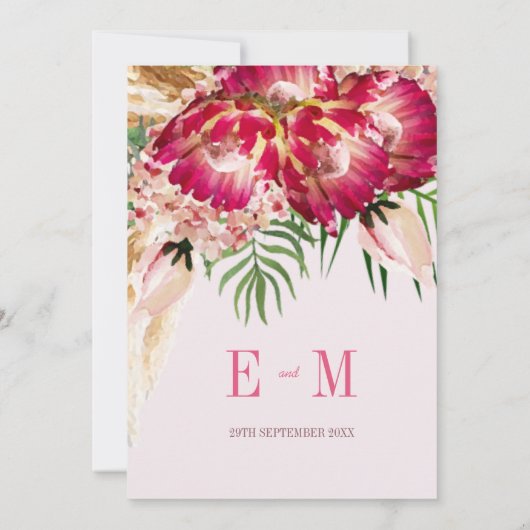 Pampas grass Protea Floral Modern Pink Wedding Kaart (Achterkant)