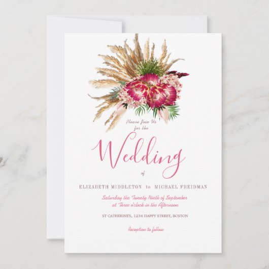 Pampas Grass Protea Floral Rustic Wedding Kaart (Voorkant)