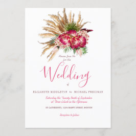 Pampas Grass Protea Floral Rustic Wedding Kaart