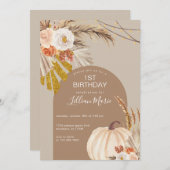 Pampas Grass Pumpkin Birthday Uitnodiging (Voorkant / Achterkant)