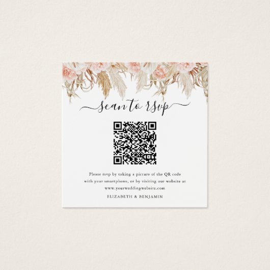 Pampas Grass QR Code Foto bruiloft RSVP Kaart (Voorkant)