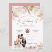 Pampas Grass QR Code RSVP Bruiloft Boho Uitnodigin Kaart (Voorkant / Achterkant)