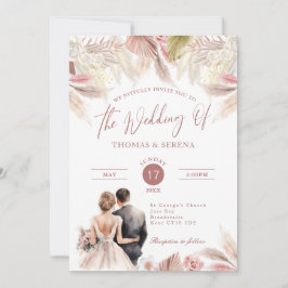 Pampas Grass QR Code RSVP Bruiloft Boho Uitnodigin Kaart
