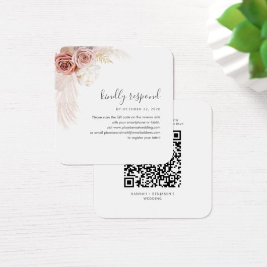 Pampas Grass QR Code Weddenschap RSVP Vierkante Visitekaartjes (Bureau)