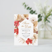 Pampas Grass Red Orchids Weddenschap Save the Date Briefkaart (Staand voorkant)