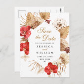 Pampas Grass Red Orchids Weddenschap Save the Date Briefkaart (Voorkant / Achterkant)