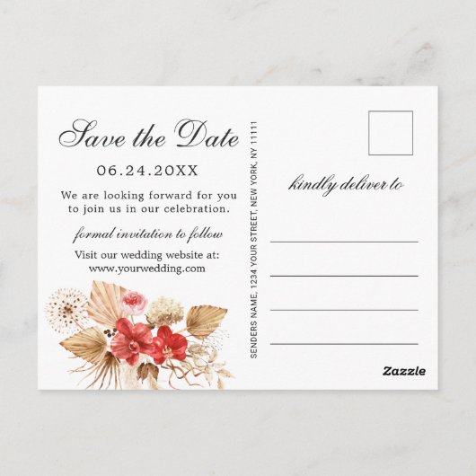 Pampas Grass Red Orchids Weddenschap Save the Date Briefkaart (Achterkant)