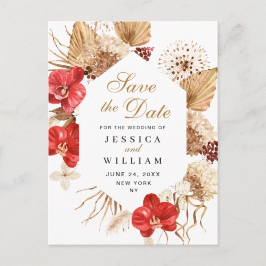 Pampas Grass Red Orchids Weddenschap Save the Date Briefkaart (Voorkant)