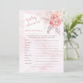 Pampas Grass |Roos Bloom Baby shower Word Scramble Kaart (Staand voorkant)