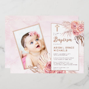 Pampas Grass   Roos Blooms Girl Baby Foto's Folie Uitnodiging