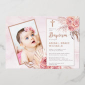 Pampas Grass | Roos Blooms Girl Baby Foto's Folie Uitnodiging (Voorkant)