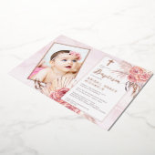 Pampas Grass | Roos Blooms Girl Baby Foto's Folie Uitnodiging (Gedraaid)