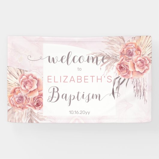 Pampas Grass |Roos Blooms Girl Baptism Welkom  Spandoek (Horizontaal)