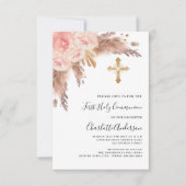 Pampas grass roos blush kruis eerste heilige commu kaart (Voorkant)