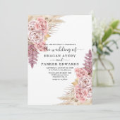 Pampas Grass Roos en Paarse bruiloft Kaart (Staand voorkant)