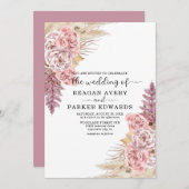 Pampas Grass Roos en Paarse bruiloft Kaart (Voorkant / Achterkant)