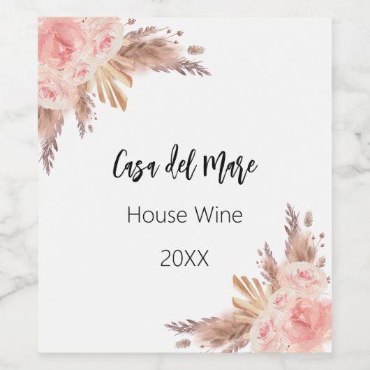 Pampas Grass roos Gold House Wine Wijn Etiket (Enkel label)