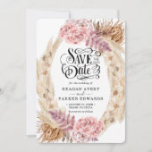 Pampas Grass Roos Paarse bruiloft Save The Date (Voorkant)