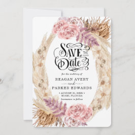 Pampas Grass Roos Paarse bruiloft Save The Date