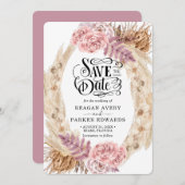 Pampas Grass Roos Paarse bruiloft Save The Date (Voorkant / Achterkant)
